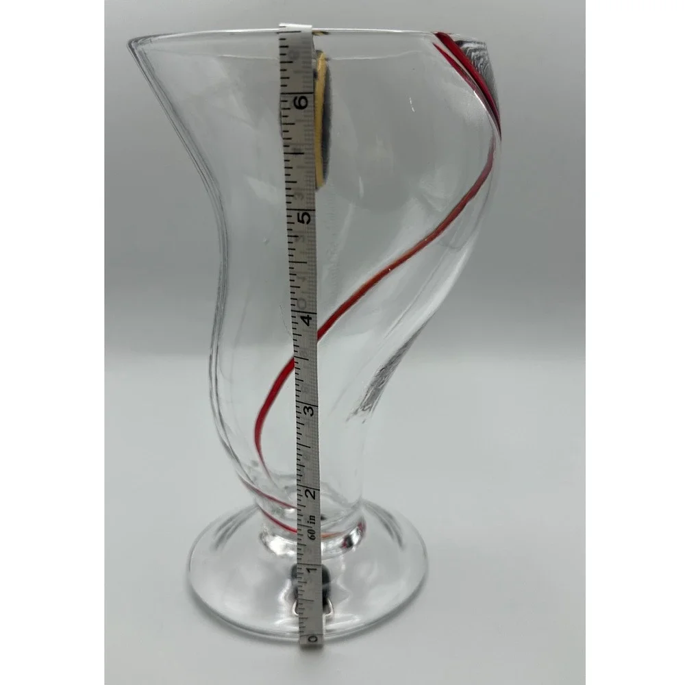 Pier 1 Hand Blown Art Glass Red Swirline Twisted Vase Clear Red Asymmetrical